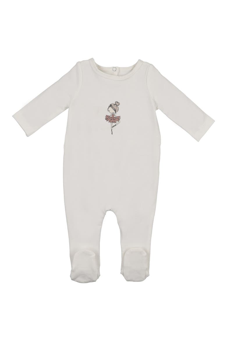 Ballerina Print Cotton Blend Footie, Main, color, OFF WHITE