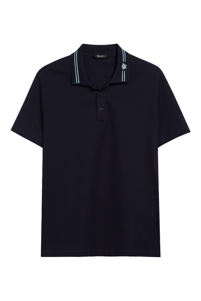 Stripe Collar Cotton Piqué Polo, Alternate, color, NAVY BLUE