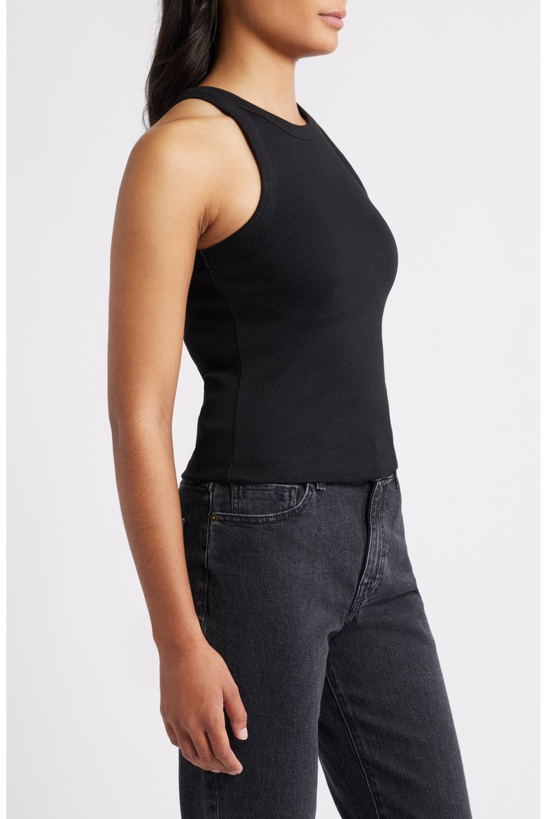 Rib Stretch Cotton Tank, Alternate, color, BLACK