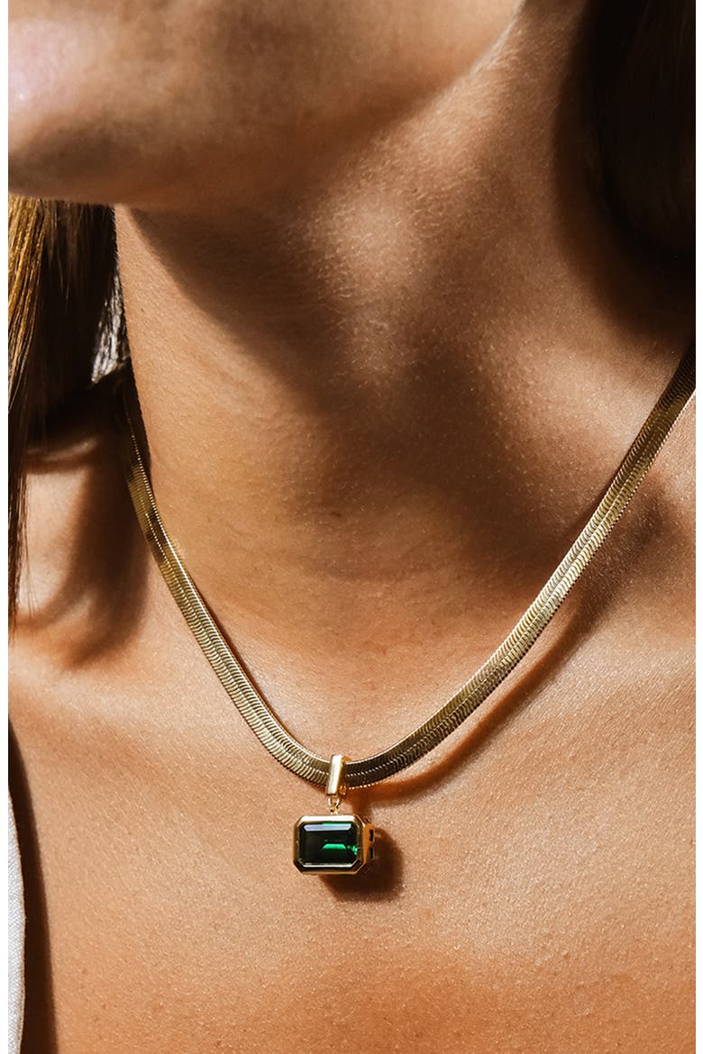 Calder Cubic Zirconia Pendant Herringbone Chain Necklace, Alternate, color, GOLD