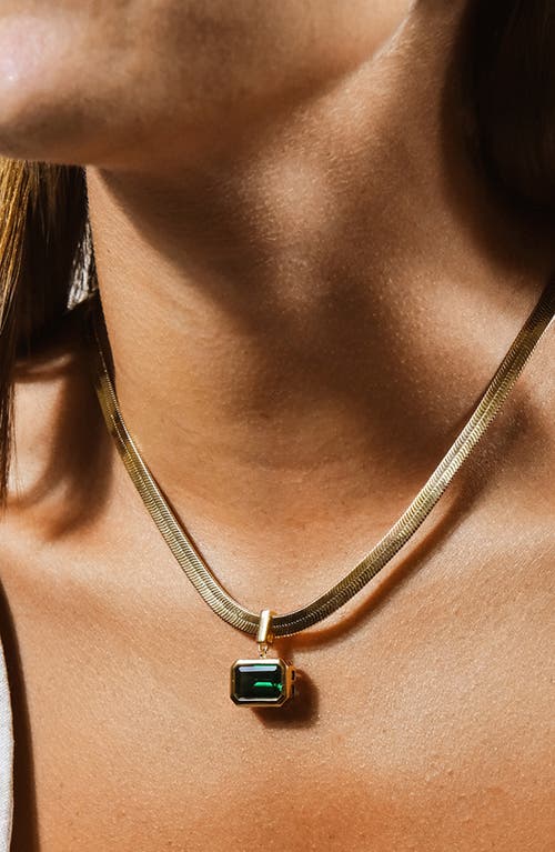 Sterling Forever Calder Cubic Zirconia Pendant Herringbone Chain Necklace In Gold