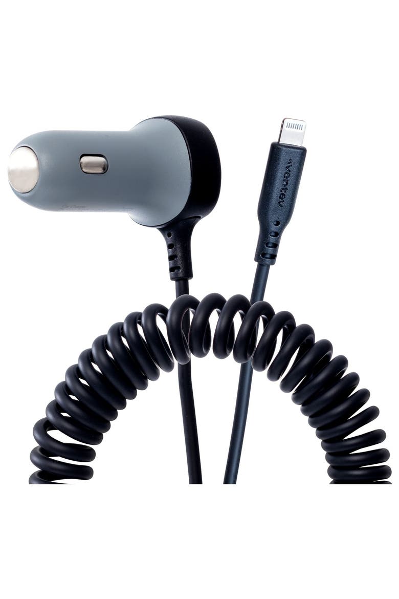 27W ULTRAFAST Dual Car Charger with Apple Lightning Travel Cable, Alternate, color, Grey