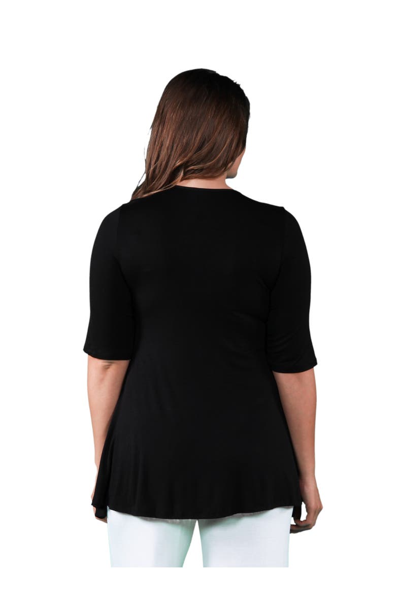 24seven Comfort Apparel Plus Size Elbow Swing  Tunic Top, Alternate, color, Black