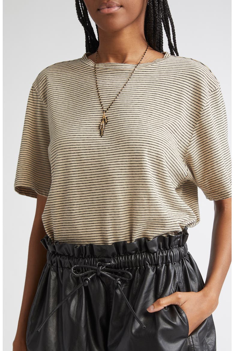 Zewel Stripe Oversize Cotton & Linen T-Shirt, Alternate, color, BLACK/ BEIGE