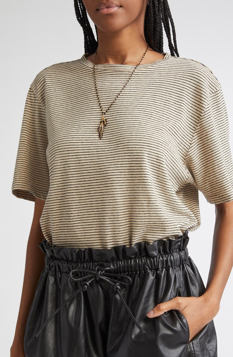 Isabel Marant Étoile Zewel Stripe Oversize Cotton & Linen T-Shirt, Alternate, color, Black/ Beige