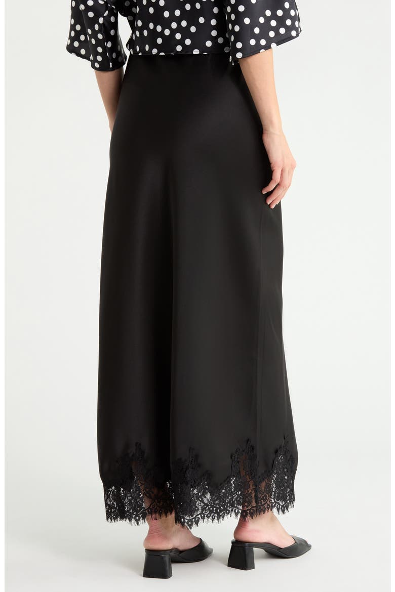 Lace Hem Satin Maxi Skirt, Alternate, color, BLACK