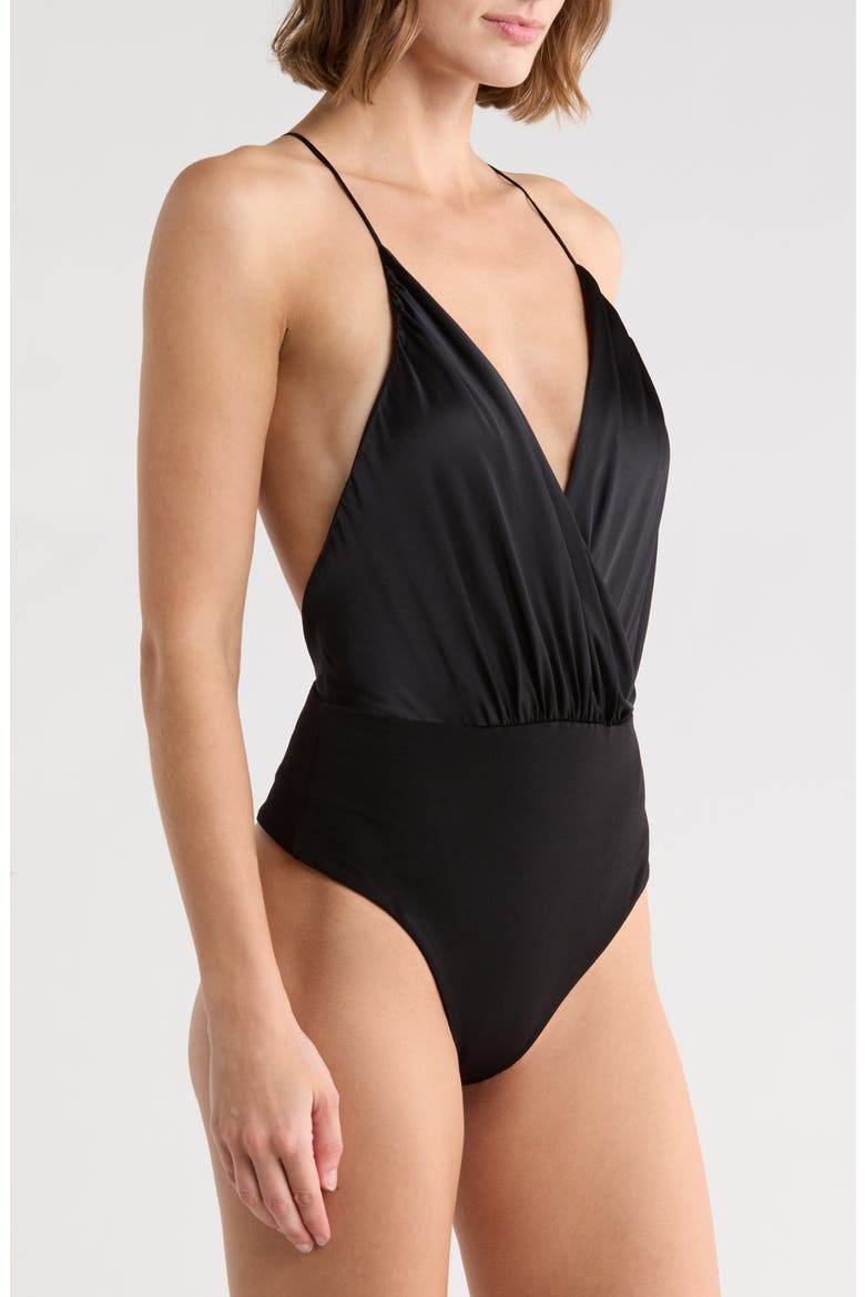 Callie Draped Silk Blend Bodysuit, Alternate, color, BLACK