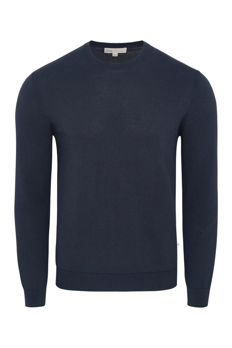 Fine Cotton Knit Long Sleeve Crewneck Sweater, Alternate, color, Midnight