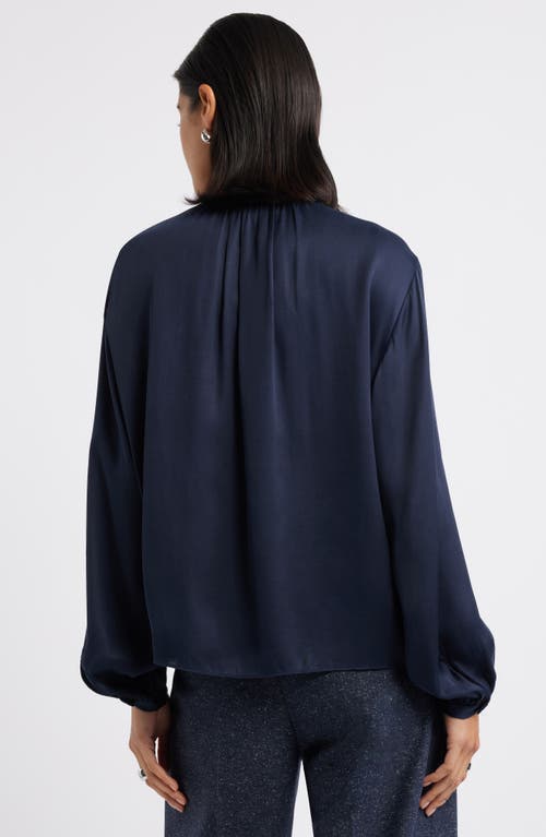 Nordstrom Shirred Satin Button-up Shirt In Navy Night
