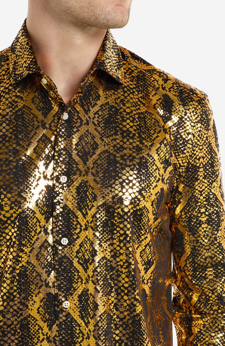 OppoSuits Modern Tailored Fit Shiny Snake Wrinkle Resistant Button-Up Shirt, Alternate, color, Gold