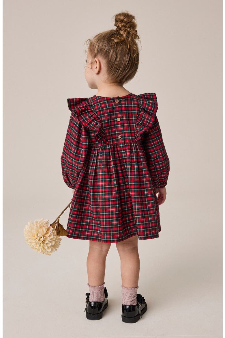 Kids' Tartan Bow Smock Dress, Alternate, color, RED