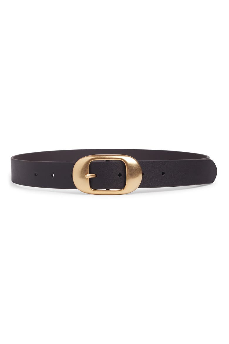 Leather Belt, Main, color, DARK BROWN/ ANTIQUE BRASS