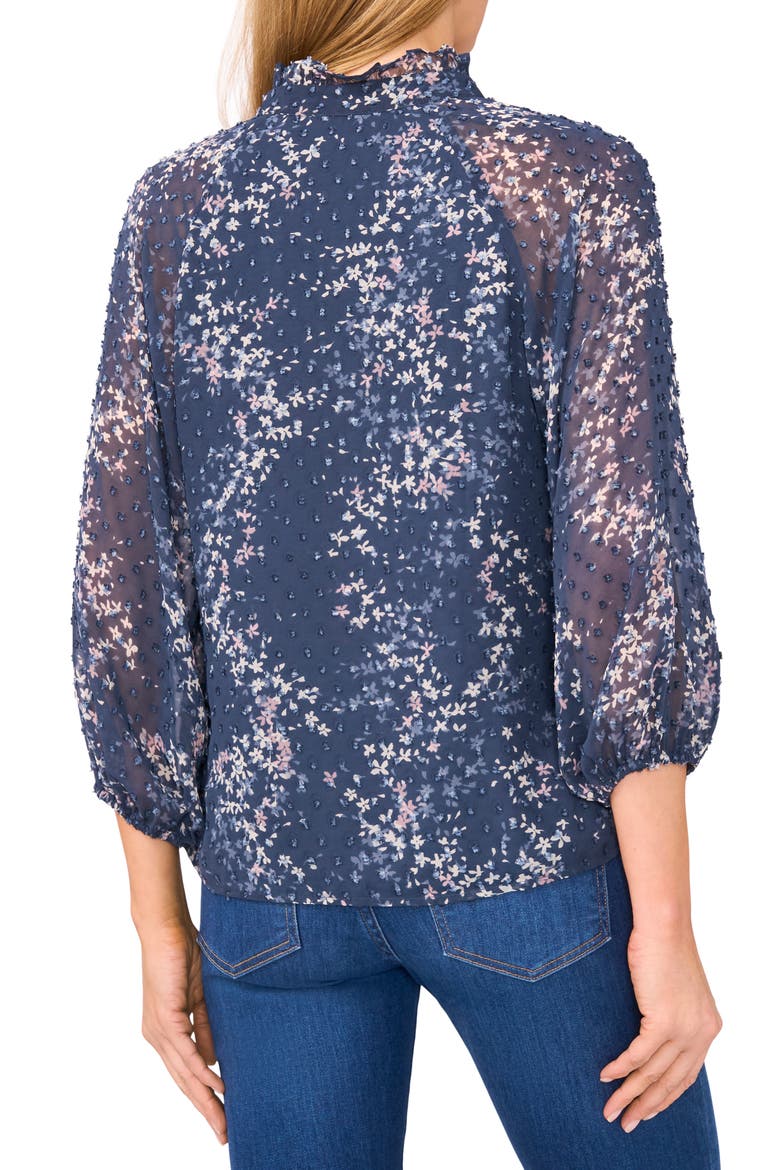 Floral Clip Dot Ruffle V-Neck Top, Alternate, color, BLUE HAZE