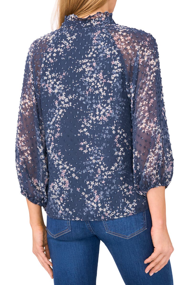 CeCe Floral Clip Dot Ruffle V-Neck Top, Alternate, color, Blue Haze