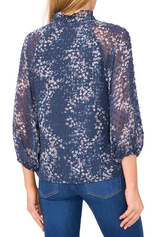 Cece Floral Clip Dot Ruffle V-neck Top In Animal Print