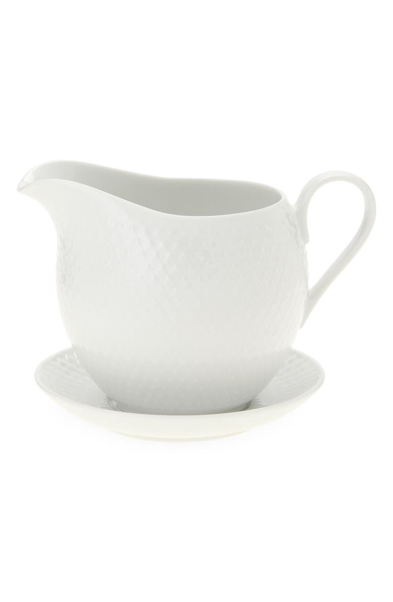 Lyngby Porcelaen Rhombe Sauce Boat, Main, color, White