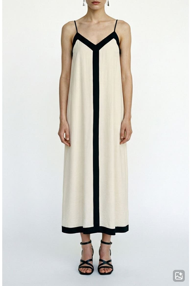 Denise V-Neck Midi Dress, Main, color, BIRCH DETAIL BLACK