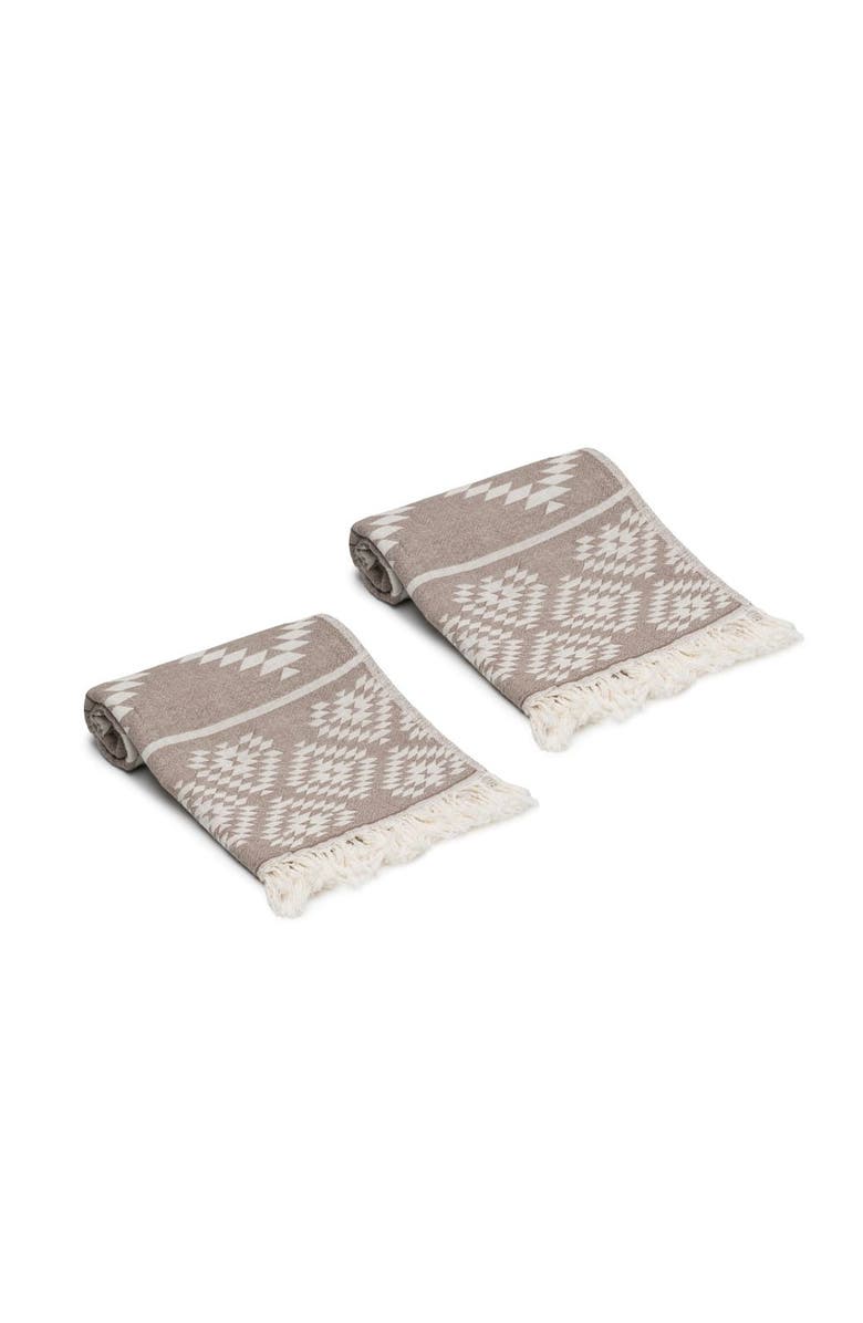 Olive & Linen Turkish Cotton Hand Towels - Set of 2, Main, color, Taupe Brown