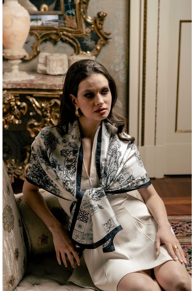 Toile - Long Silk Scarf for Women, Alternate, color, Black