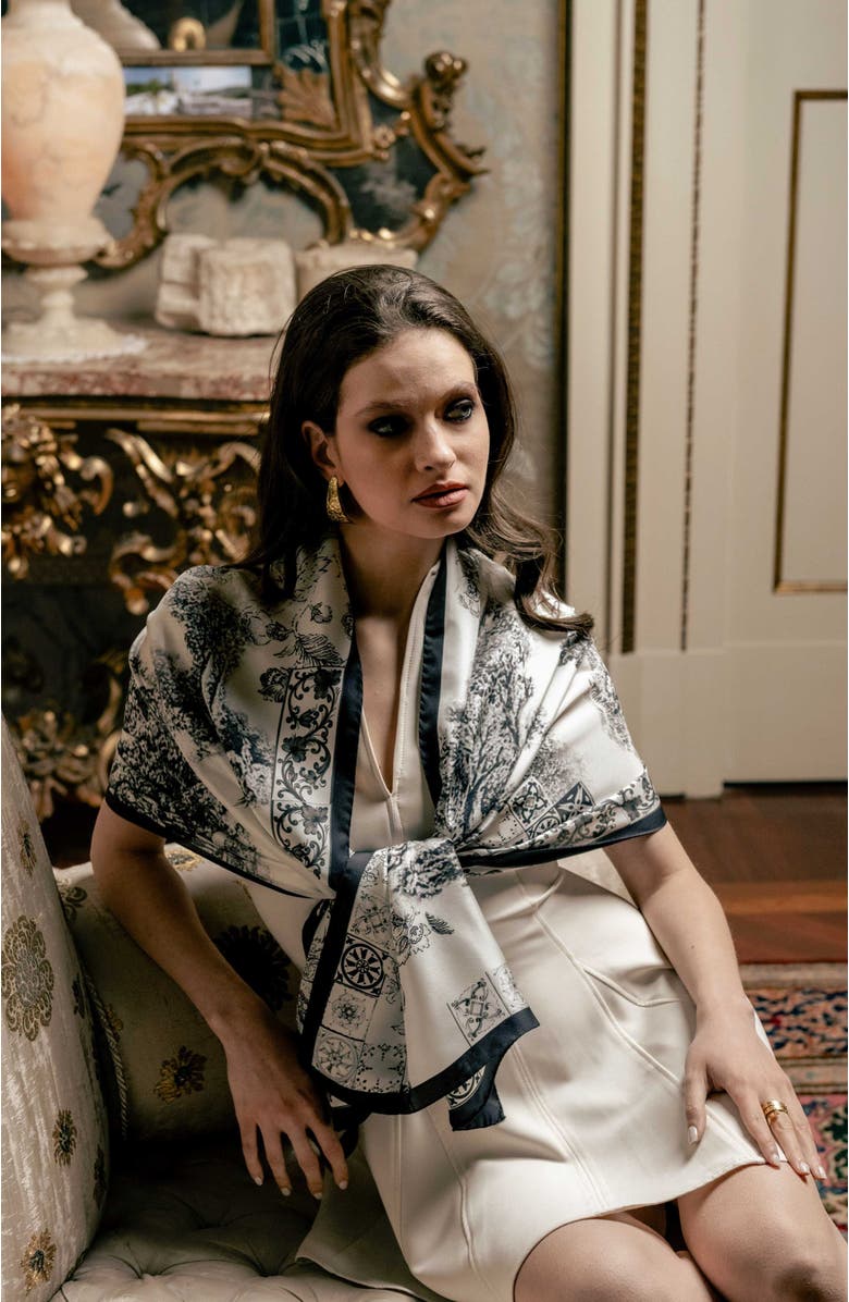 Elizabetta Toile - Long Silk Scarf for Women, Alternate, color, Black