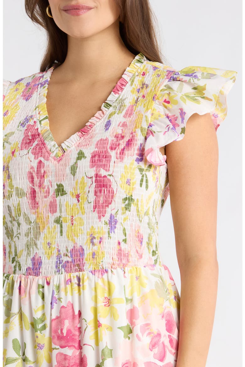 Leonie Floral Sunfire Tiered Midi Dress, Alternate, color, BLUSH-YELLOW
