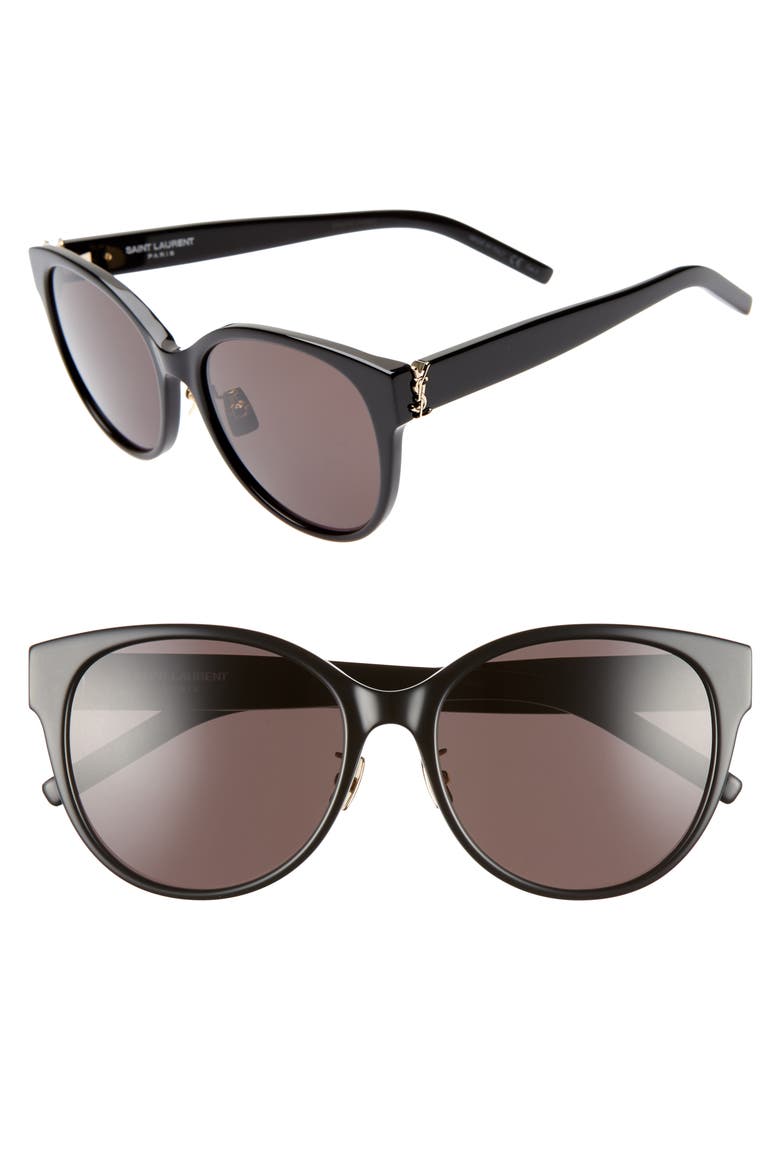 57mm Round Sunglasses, Main, color, BLACK/ BLACK