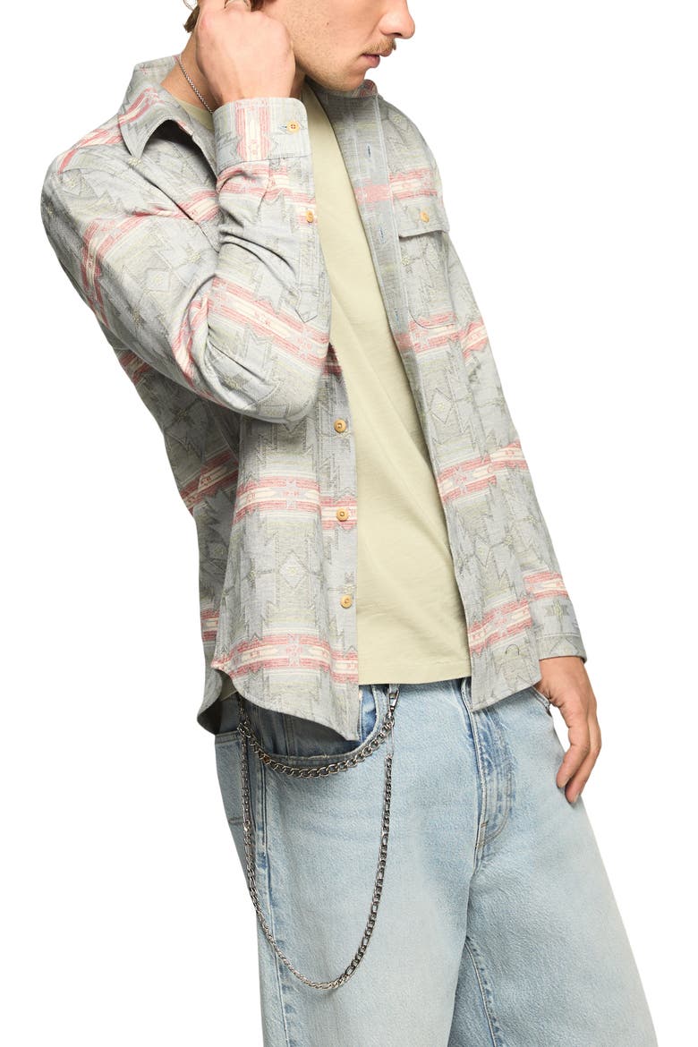 Geometric Jacquard Cotton Button-Up Overshirt, Alternate, color, BLUE MULTI