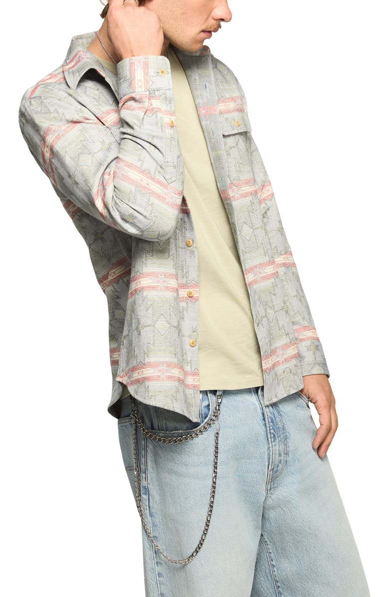 Lucky Brand Geometric Jacquard Cotton Button-Up Overshirt, Alternate, color, 