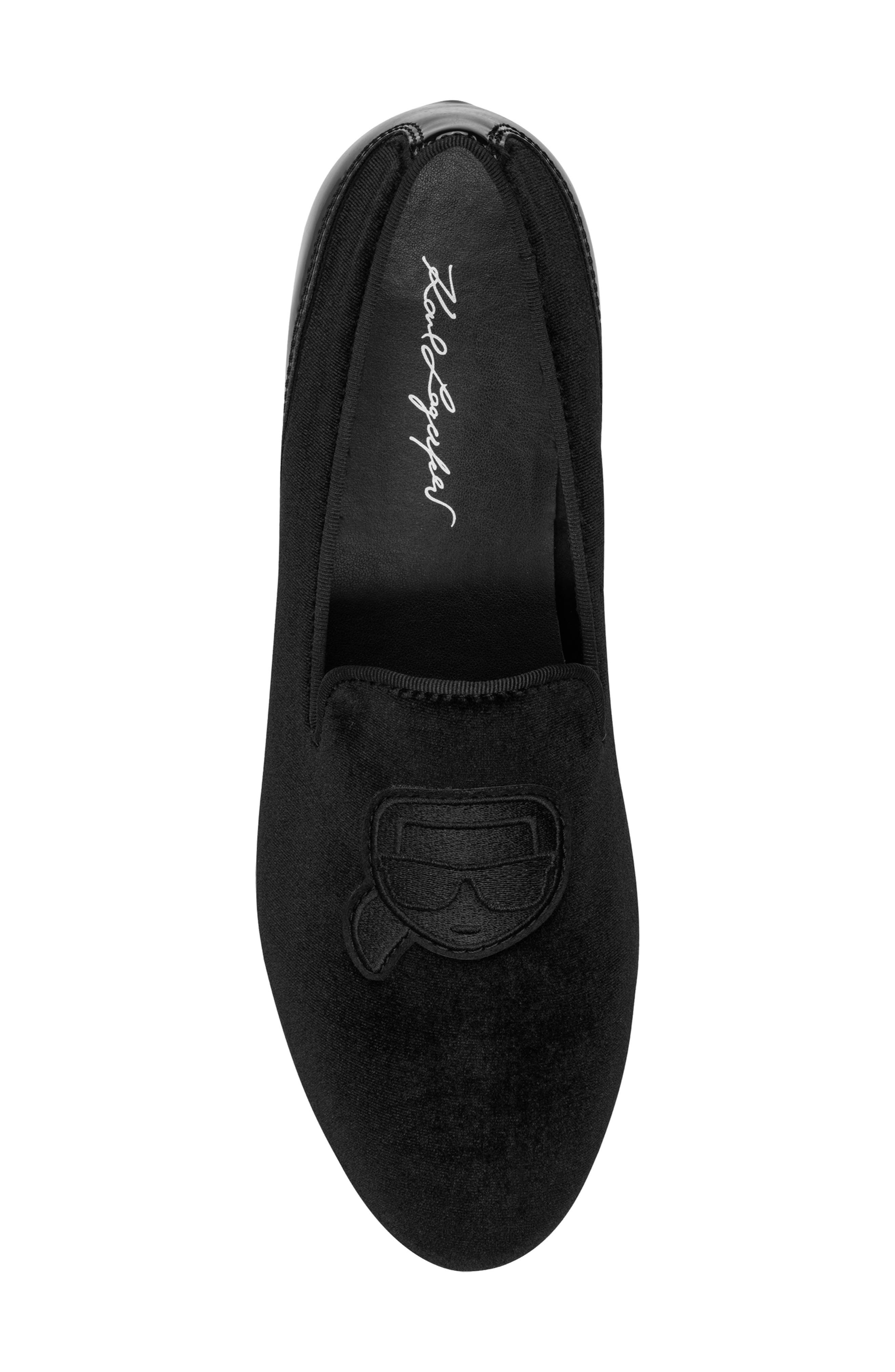 KARL LAGERFELD PARIS Velvet Smoking Slipper, Alternate, color, Black