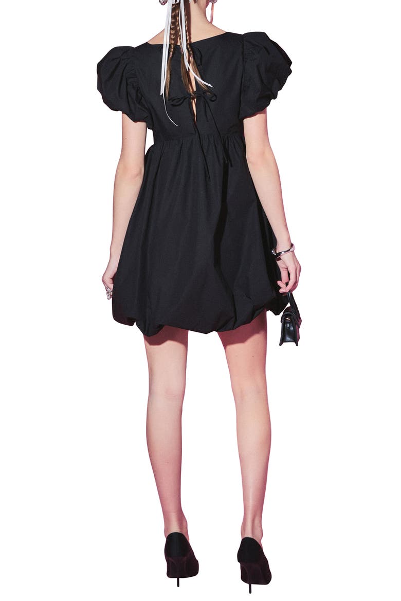 Bubble Hem Puff Sleeve Minidress, Alternate, color, BLACK