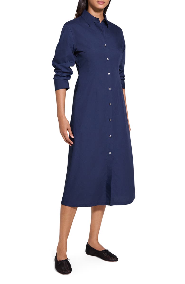 Theory Fixed Sleeve Poplin Midi Dress, Alternate, color, Nocturne Navy