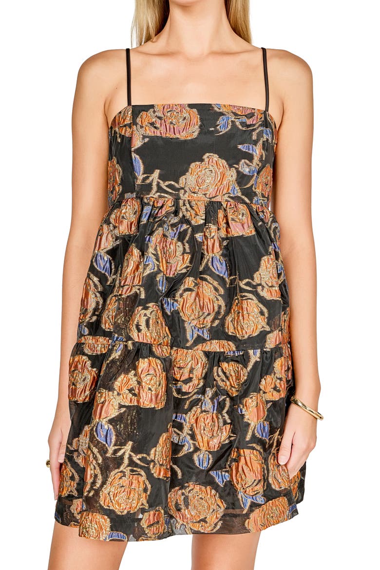 Metallic Floral Jacquard Minidress, Alternate, color, BLACK