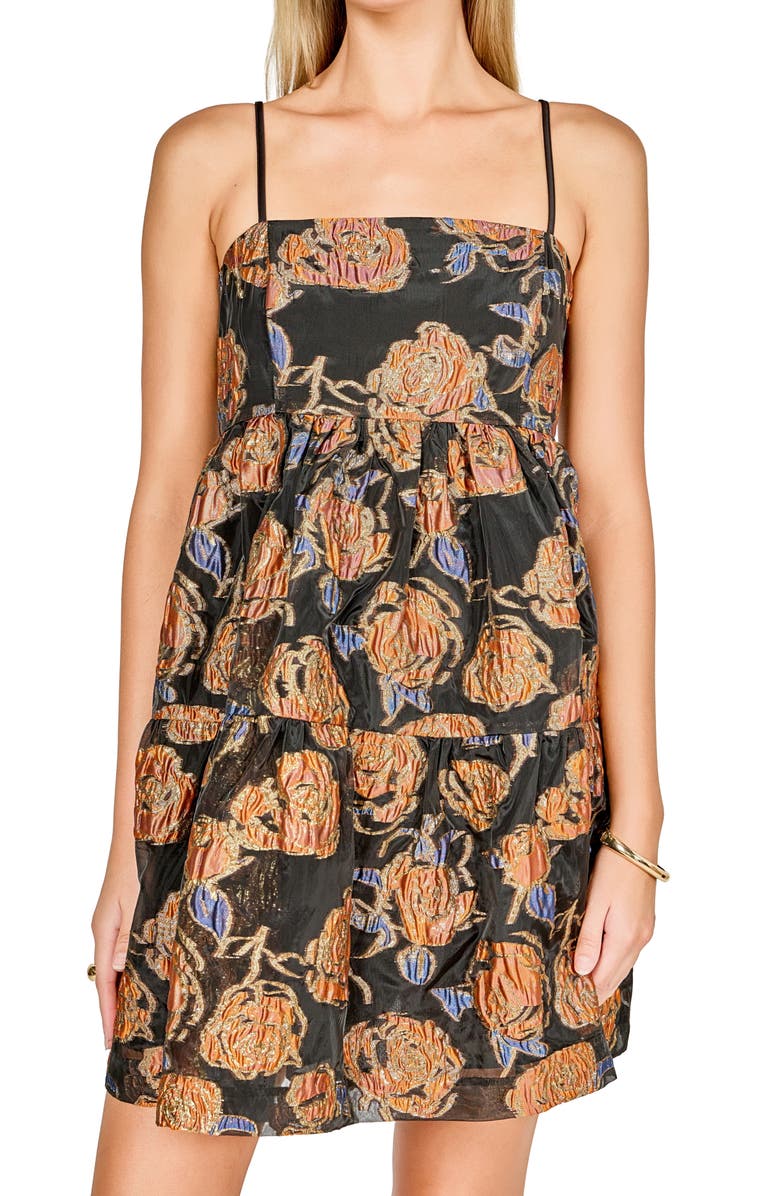 Endless Rose Metallic Floral Jacquard Minidress, Alternate, color, Black