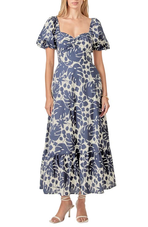 Floral Print Puff Sleeve Maxi Dress
