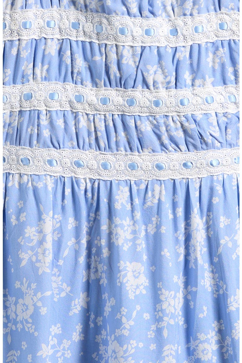 Kids' Ditsy Floral Ribbon & Lace Trim Dress, Alternate, color, BLUE