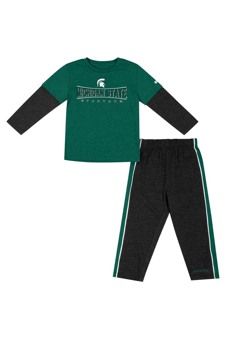 Toddler Colosseum Green/Black Michigan State Spartans Long Sleeve T-Shirt & Pants Set, Alternate, color, Green