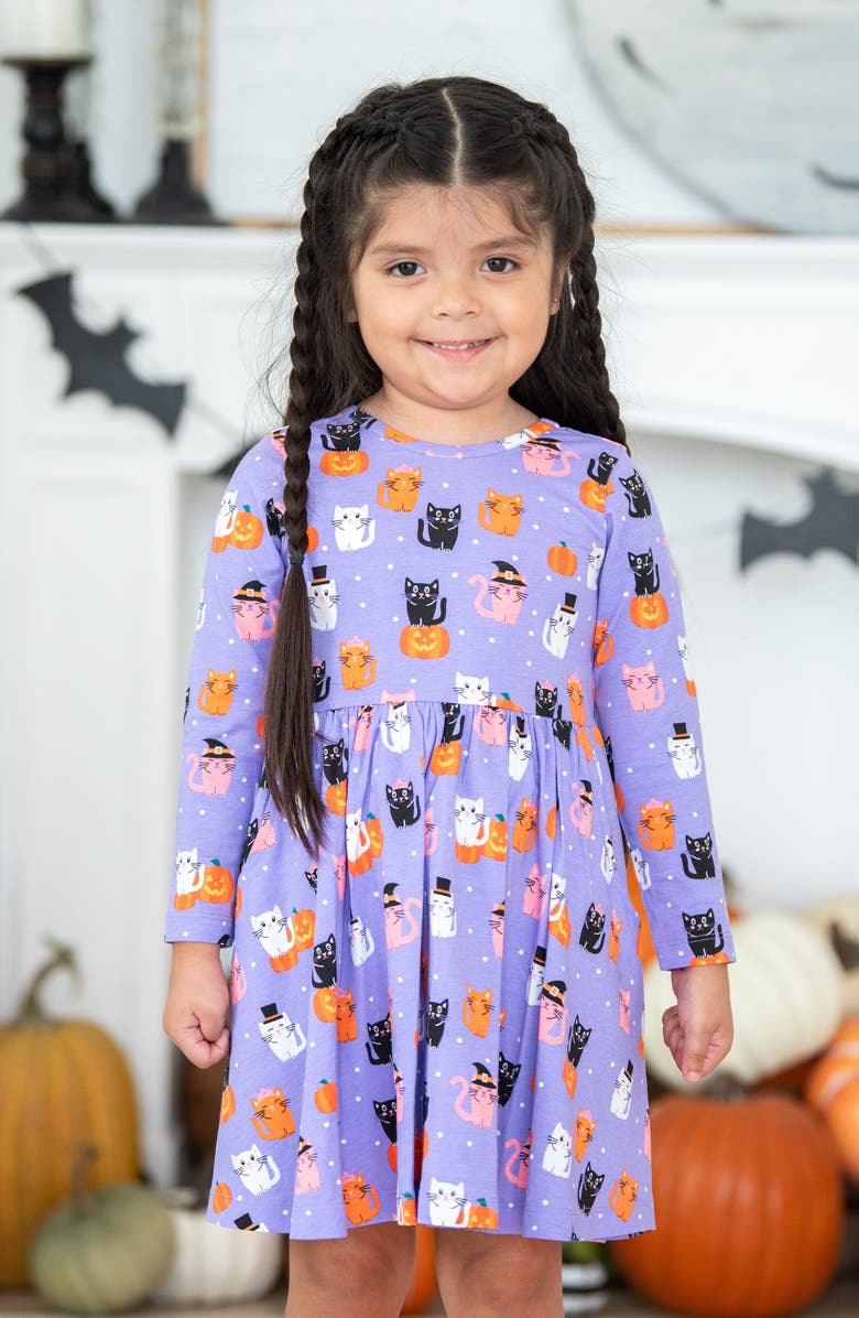 RuffleButts Kitty Costumes Long Sleeve Stretch Cotton Dress, Alternate, color, 