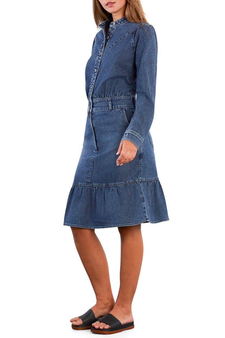 For A Stroll Ruffle Hem Long Sleeve Denim Dress, Alternate, color, CAMP BLUE