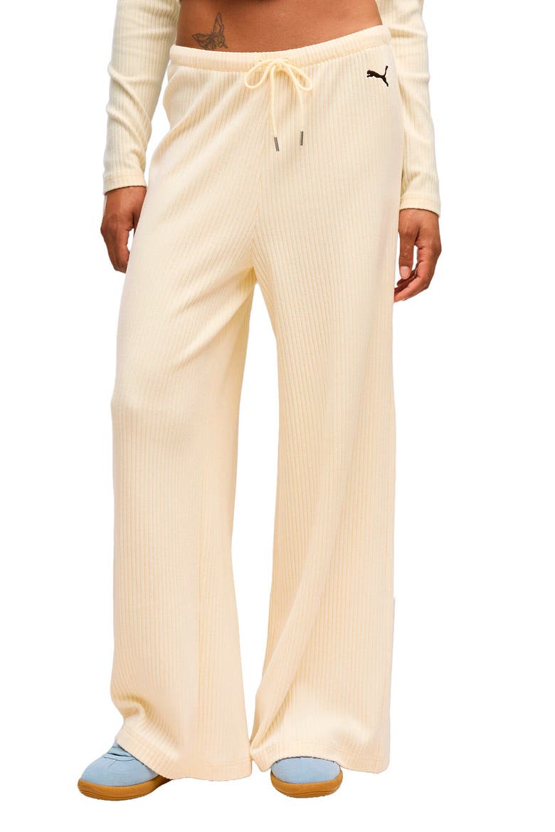 ESS Ribbed Wide Leg Pants, Main, color, BUTTERCREAM HEATHER