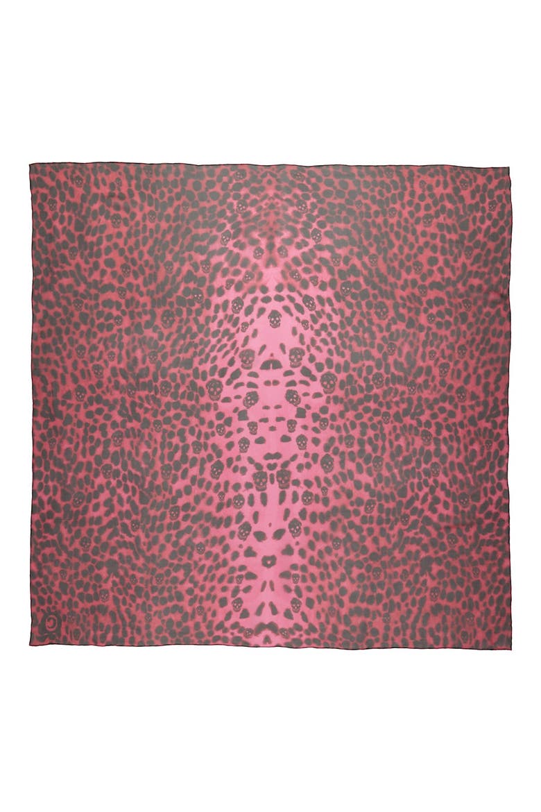 Alexander McQueen 'Leopard Skull' Chiffon Scarf, Alternate, color, PINK FUXIA/ BLACK