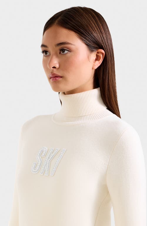 Rudsak Novie Knit Embellished Ski Logo Turtleneck Sweater In White
