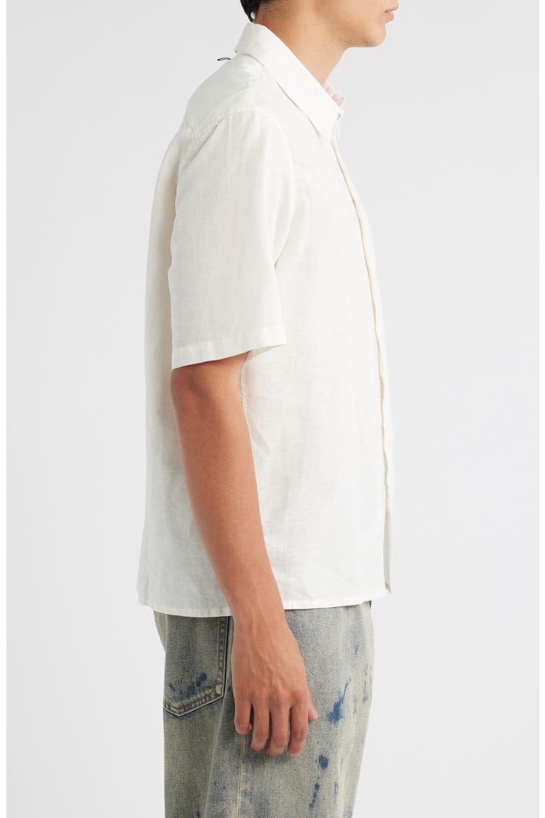 Dalton Short Sleeve Linen & Cotton Button-Up Shirt, Alternate, color, CHALK
