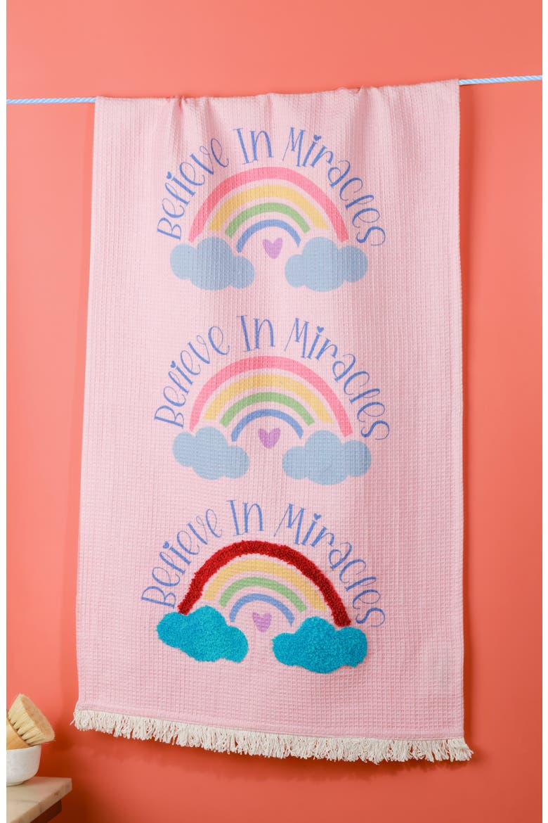 Believe in Miracles Set of 3 Kitchen Towels, Alternate, color, PINK/ BLUE
