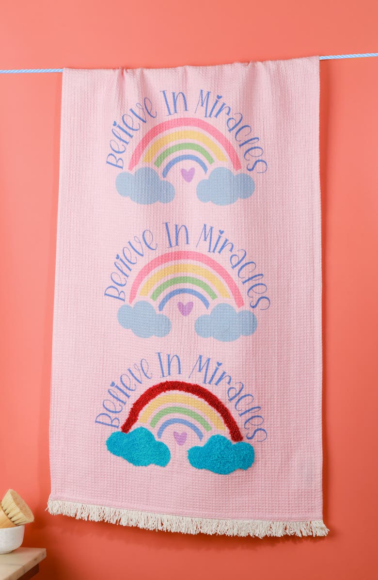 Tiramisu Believe in Miracles Set of 3 Kitchen Towels, Alternate, color, Pink/ Blue