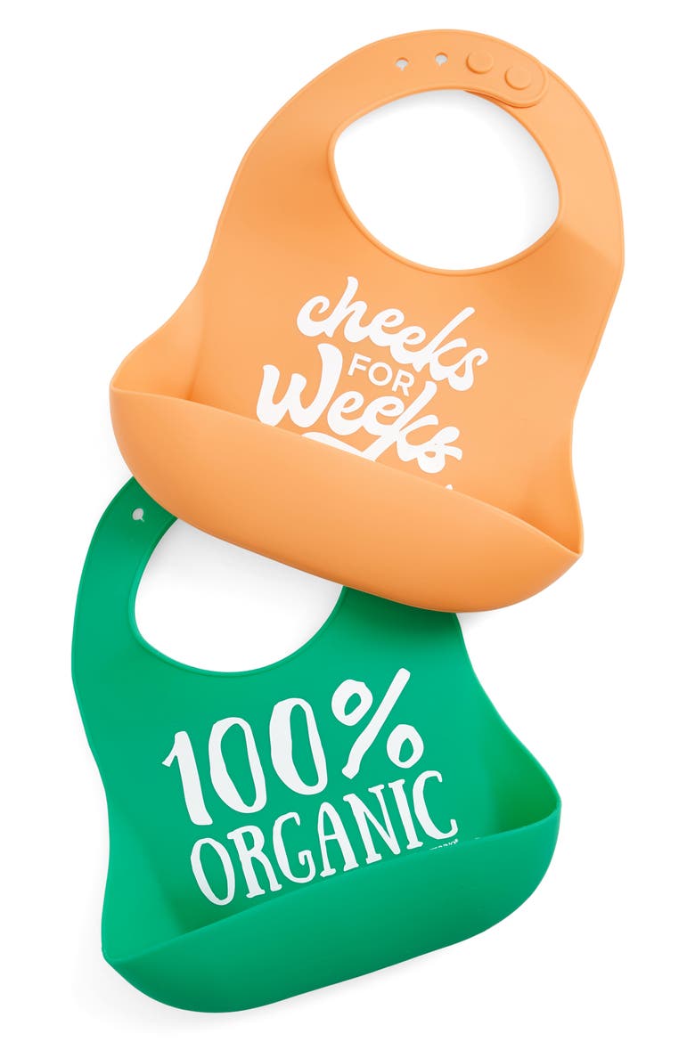 Bella 100% Organic/Cheeks for Weeks 2-Pack Wonder Bib Set, Main, color, GREEN/ ORANGE