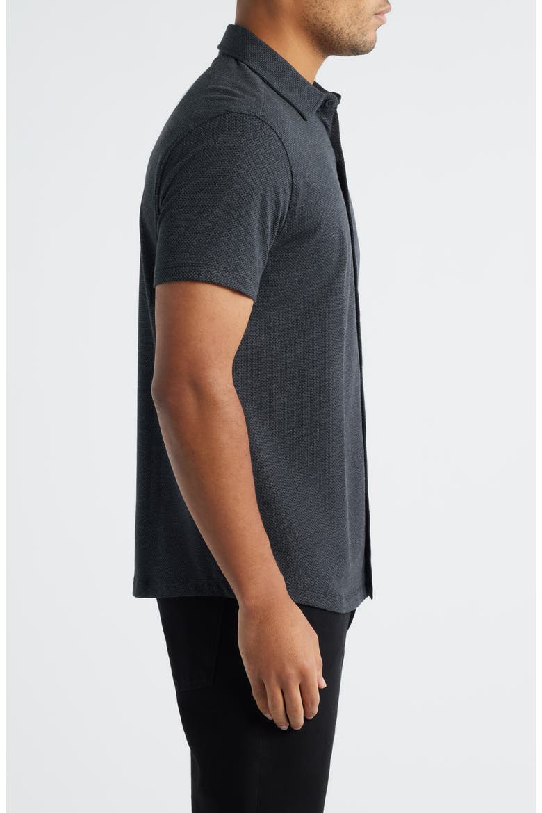 Keyes Slim Fit Microprint Short Sleeve Knit Button-Up Shirt, Alternate, color, BLACK