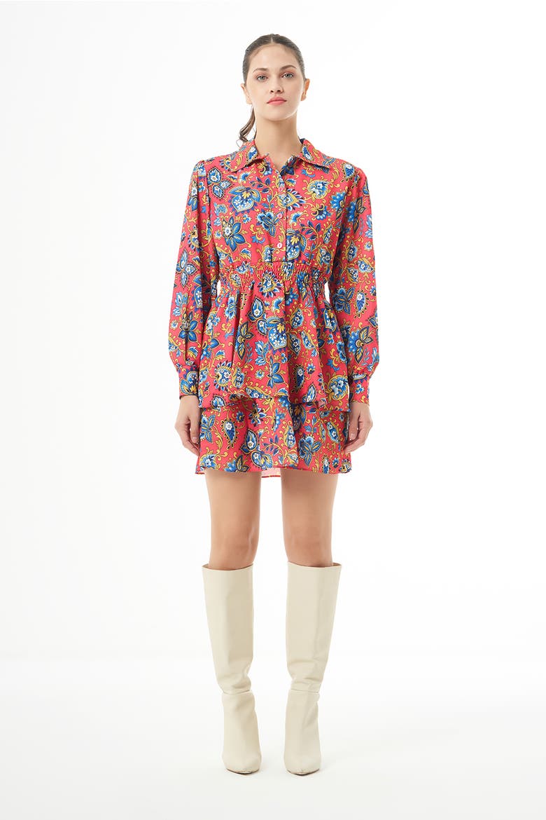 Long Sleeve Flowy Mini Dress, Main, color, Patterned