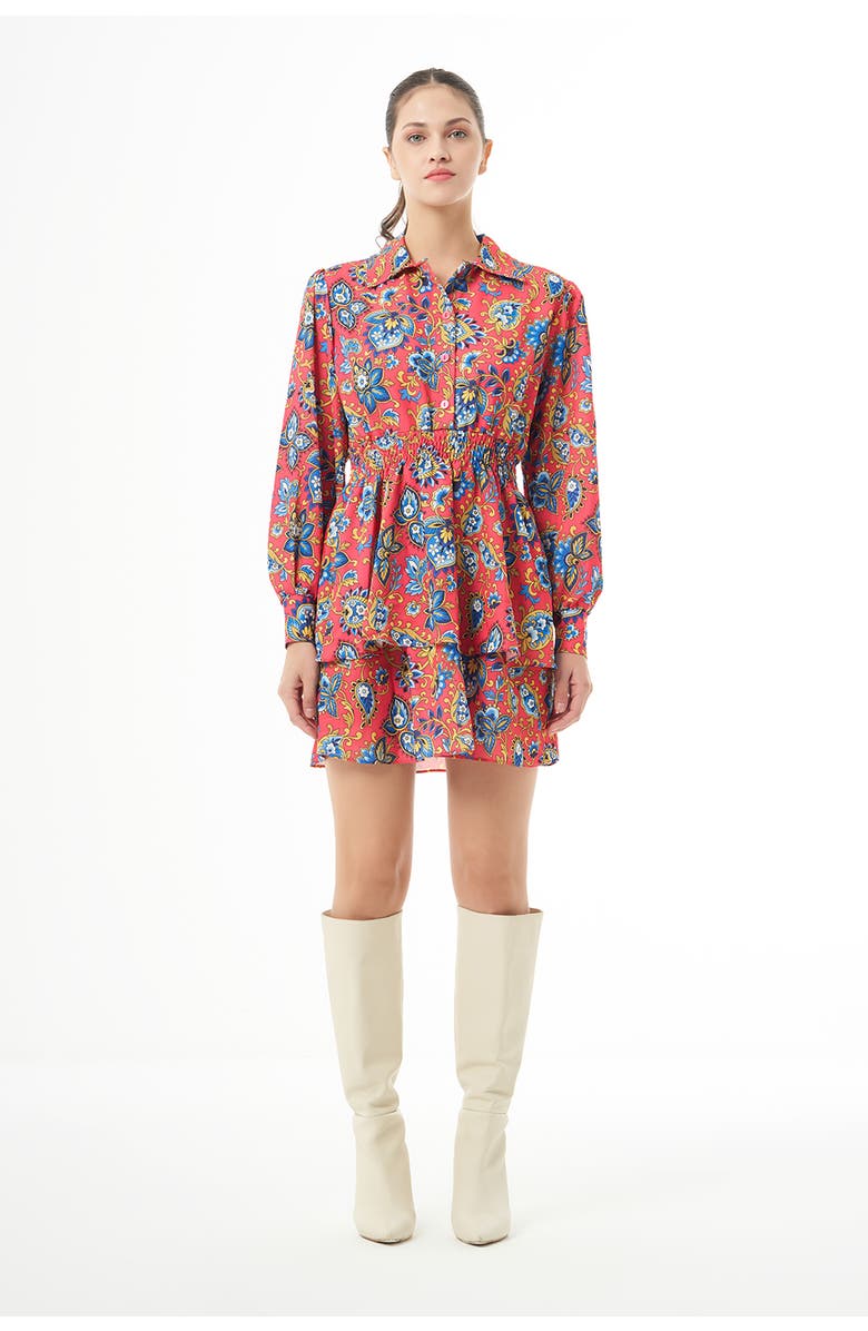 Mizalle Long Sleeve Flowy Mini Dress, Main, color, Patterned