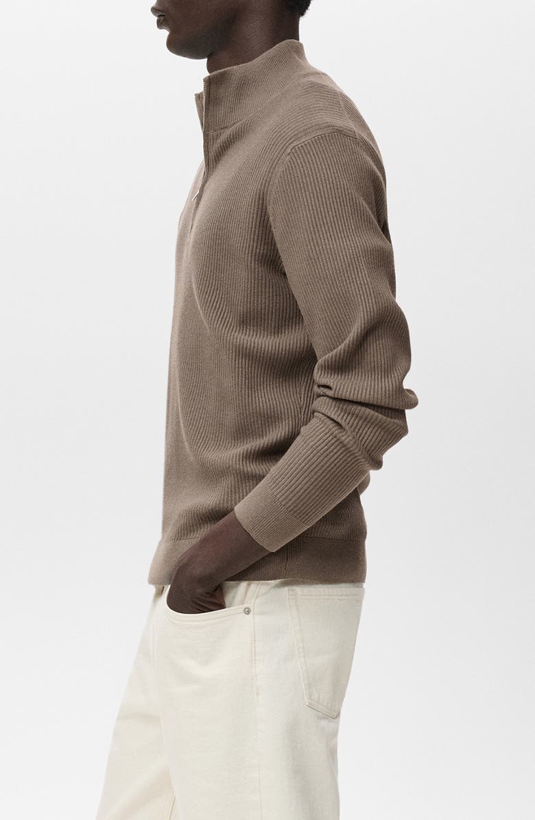 MANGO Rib Quarter Zip Sweater, Alternate, color, Mink Grey