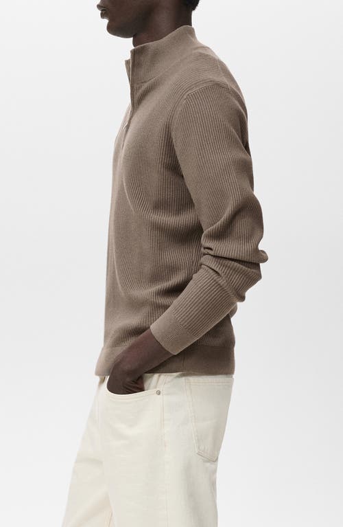 Mango Rib Quarter Zip Sweater In Brown